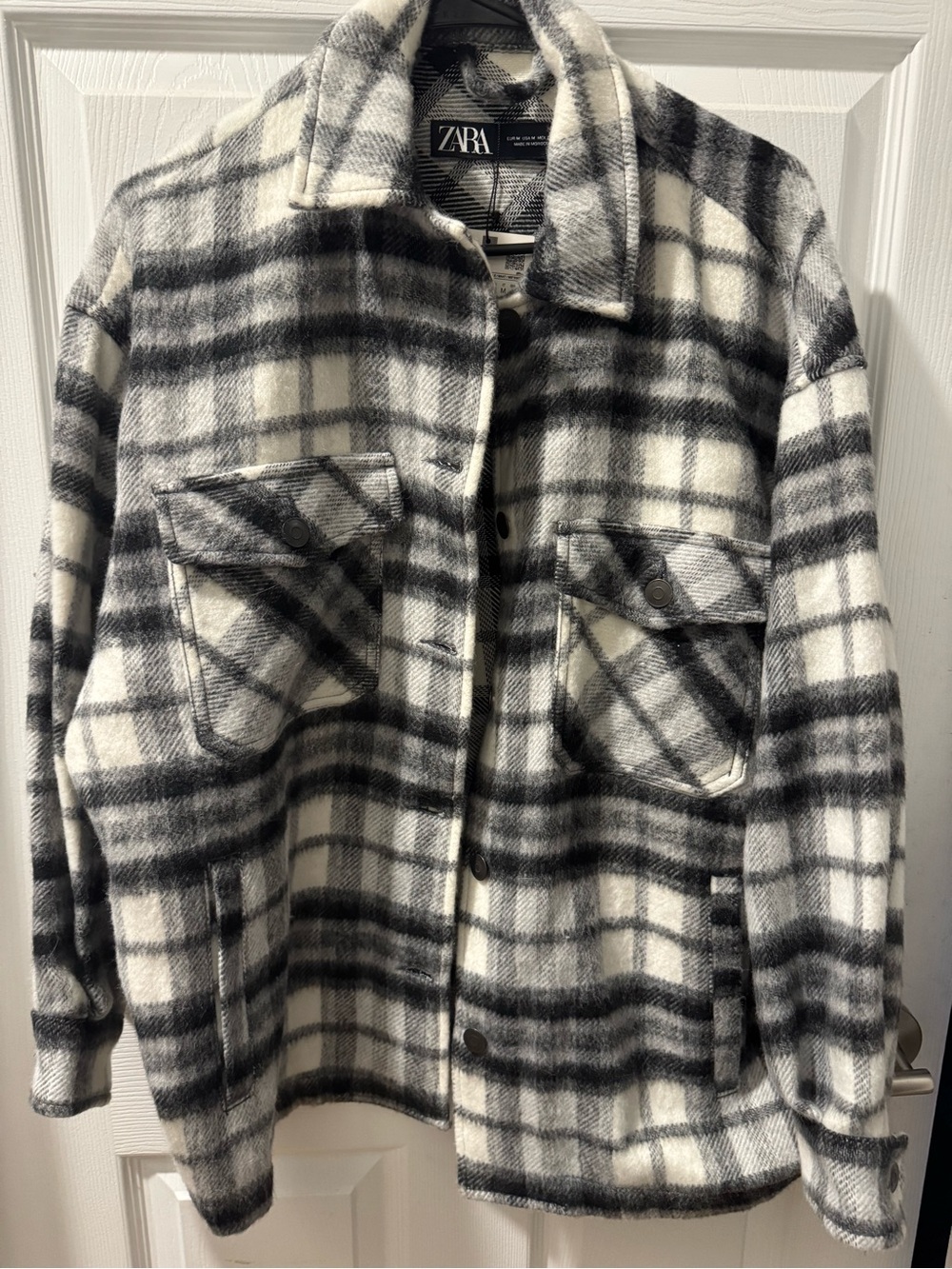 Zara Black & White Plaid Shacket Jacket